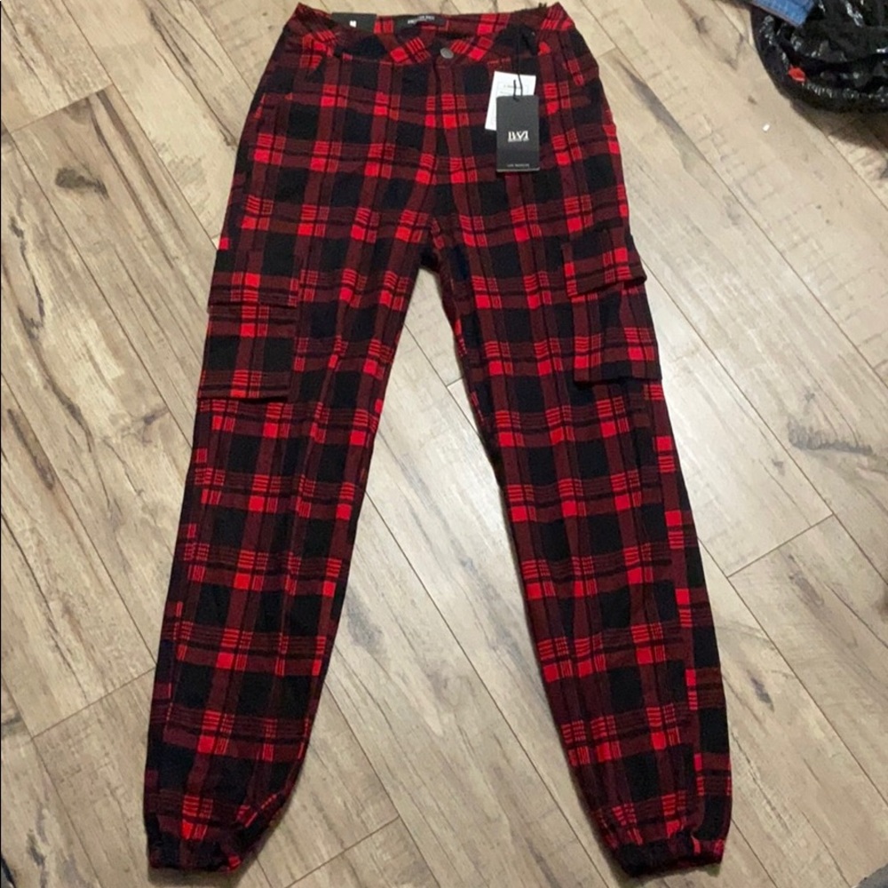 Red plaid jogger pants